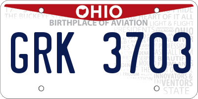 OH license plate GRK3703