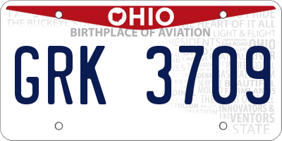 OH license plate GRK3709
