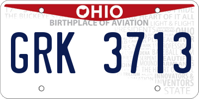 OH license plate GRK3713