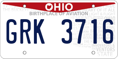 OH license plate GRK3716