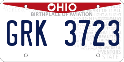 OH license plate GRK3723
