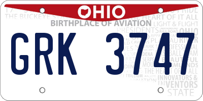 OH license plate GRK3747