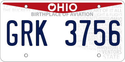 OH license plate GRK3756