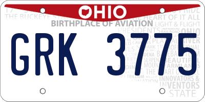 OH license plate GRK3775
