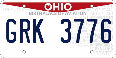 OH license plate GRK3776