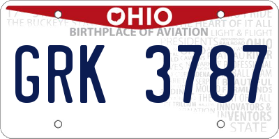 OH license plate GRK3787