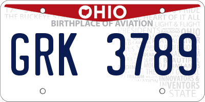 OH license plate GRK3789