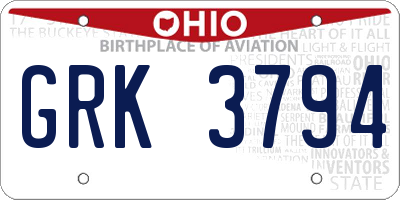 OH license plate GRK3794