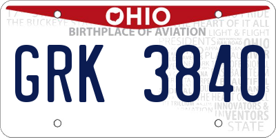 OH license plate GRK3840