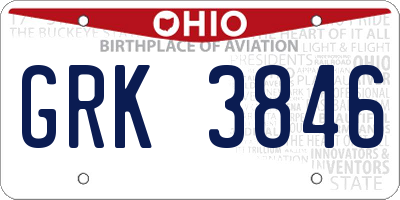 OH license plate GRK3846