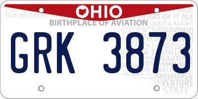 OH license plate GRK3873