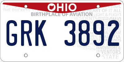 OH license plate GRK3892