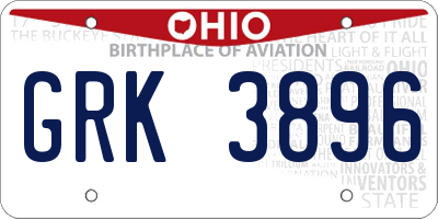 OH license plate GRK3896