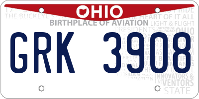 OH license plate GRK3908