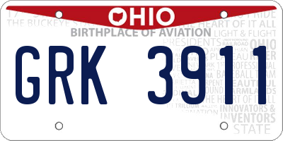 OH license plate GRK3911