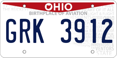OH license plate GRK3912