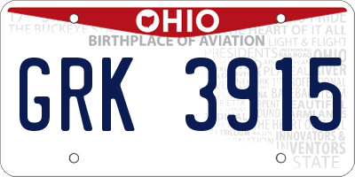 OH license plate GRK3915