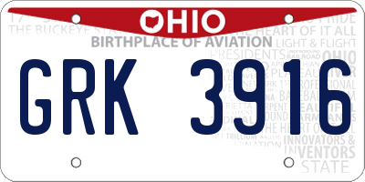 OH license plate GRK3916