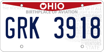 OH license plate GRK3918