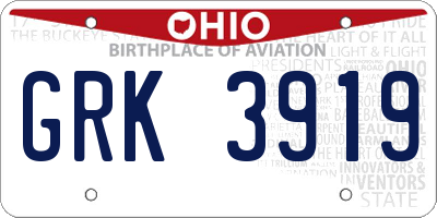 OH license plate GRK3919