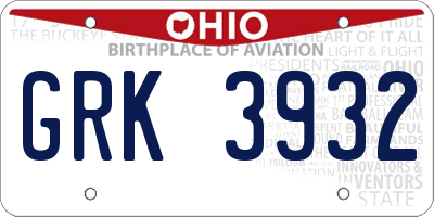 OH license plate GRK3932