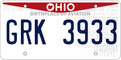 OH license plate GRK3933