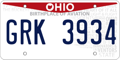 OH license plate GRK3934