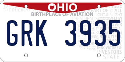 OH license plate GRK3935
