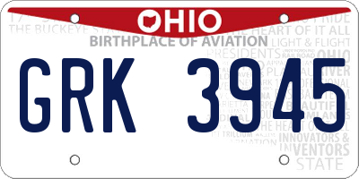 OH license plate GRK3945