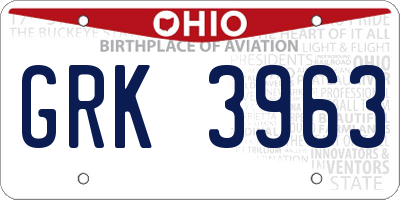 OH license plate GRK3963
