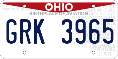 OH license plate GRK3965