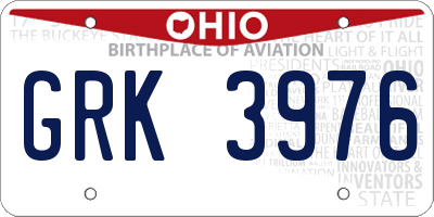 OH license plate GRK3976