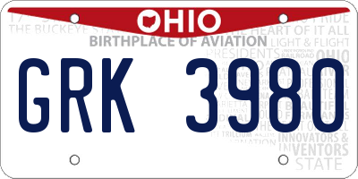 OH license plate GRK3980