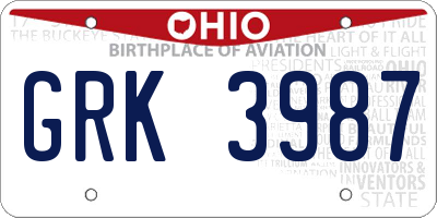 OH license plate GRK3987