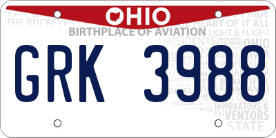 OH license plate GRK3988