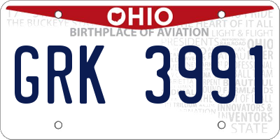 OH license plate GRK3991