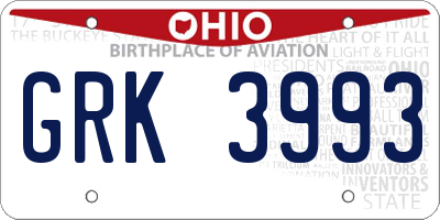 OH license plate GRK3993