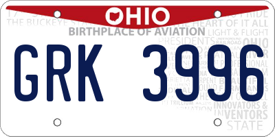OH license plate GRK3996