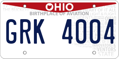 OH license plate GRK4004