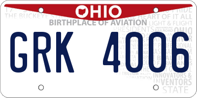 OH license plate GRK4006
