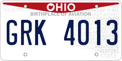 OH license plate GRK4013