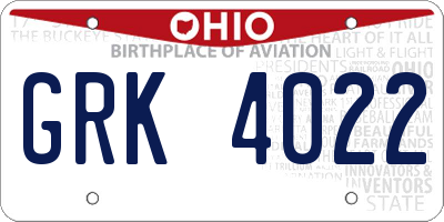 OH license plate GRK4022