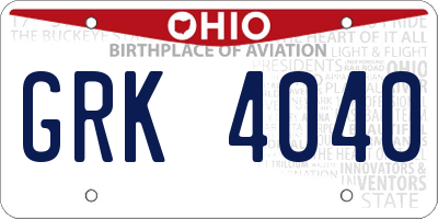 OH license plate GRK4040