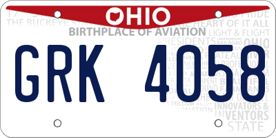 OH license plate GRK4058
