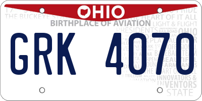 OH license plate GRK4070