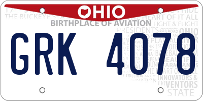 OH license plate GRK4078