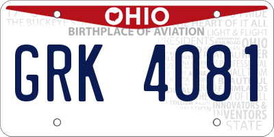 OH license plate GRK4081
