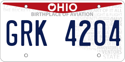 OH license plate GRK4204