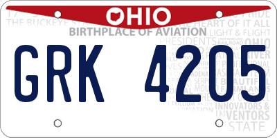 OH license plate GRK4205