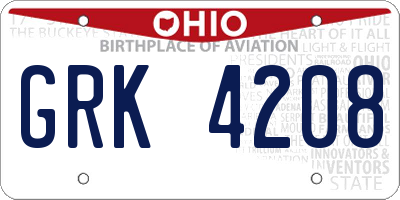 OH license plate GRK4208